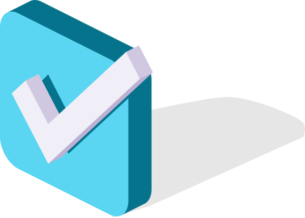 Blue block with white checkmark on the front