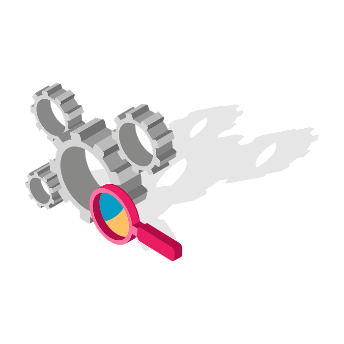Search Graphic Gears with a magnifying glass